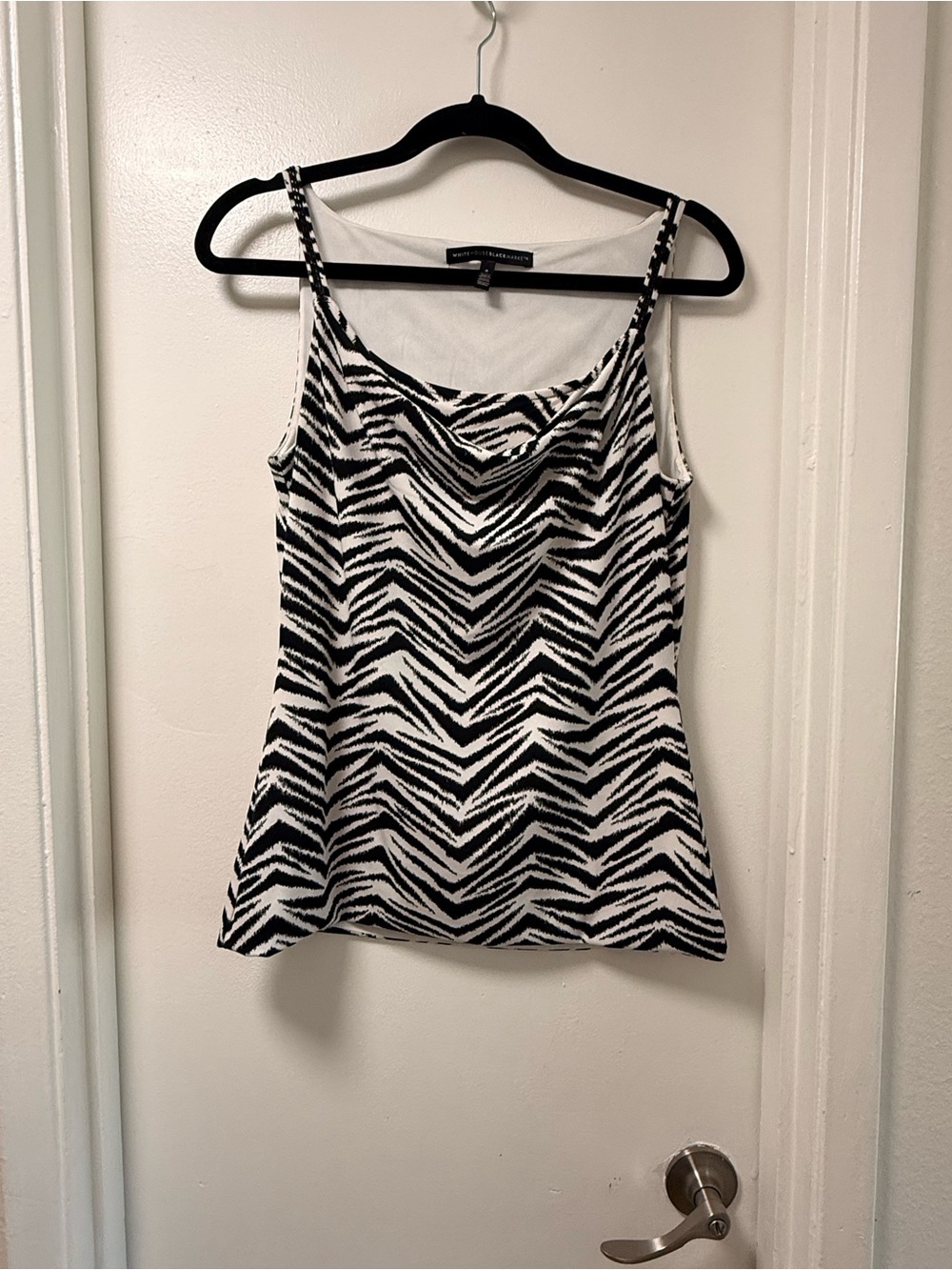 White House Black Market Black & White Zebra-Print Cowl Neck Camisole